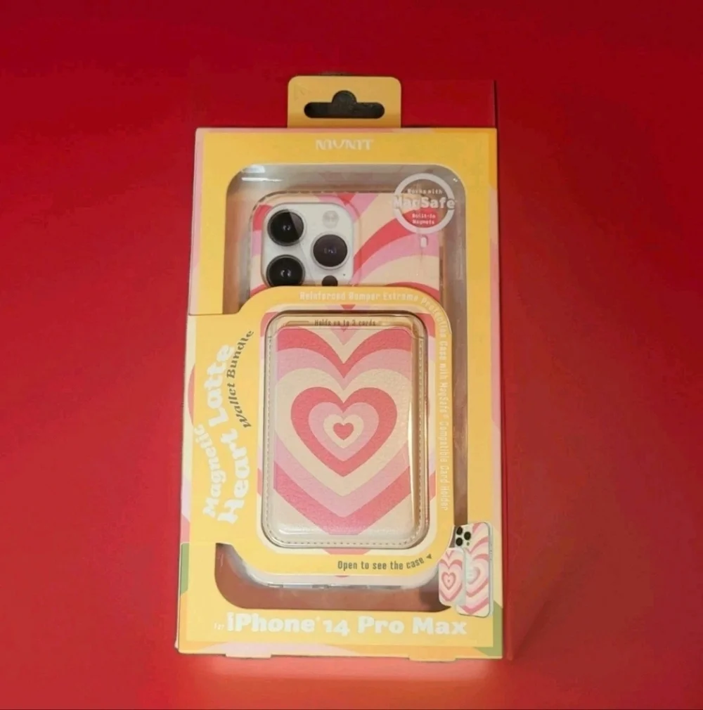MVMT iPhone 14 Pro Max Magnetic Heart Latte Magsafe Cellphone Case & Card Wallet